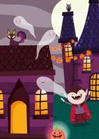 happy halloween, trick or treat met schattige karakters vector