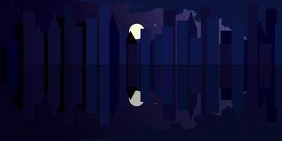 water visie van de nacht stad onder de maan, abstract vector illustratie