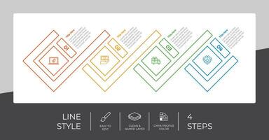 presentatie bedrijf optie infographic met lijn stijl en kleurrijk concept. 4 stappen van infographic kan worden gebruikt voor bedrijf doel. vector