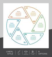 lineal werkwijze cirkel infographic vector ontwerp met 6 stappen voor bedrijf. stap infographic kan worden gebruikt voor presentatie, brochure en marketing.