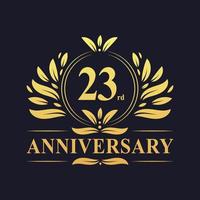 23e verjaardag ontwerp, luxe gouden kleur 23 jaar verjaardagslogo. vector