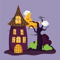 gelukkig halloween-beeld met spookhuis vector