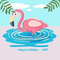 roze flamingo in de zwembad. vector illustratie in tekenfilm stijl.