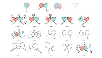 eenvoudige vlakke stijlenset iconen van mooie twee ballonnen voor het feest van de liefde op Valentijnsdag of 8 maart. vector illustratie.