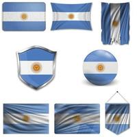 set van de nationale vlag van Argentinië in verschillende ontwerpen op een witte achtergrond. realistische vectorillustratie. vector