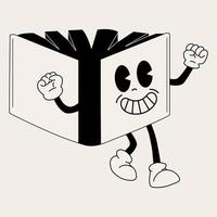 boek Jaren 30 tekenfilm mascotte karakter jaren 40, jaren 50, Jaren 60 oud animatie stijl in zwart en wit kleur vector