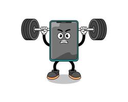 smartphone mascotte tekenfilm hijs- een barbell vector