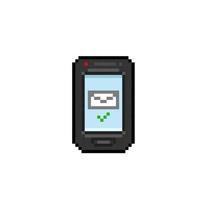 zwart mobiel telefoon met Bezig met verzenden bericht in pixel kunst stijl vector