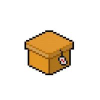 karton doos met prijs label in pixel kunst stijl vector