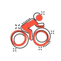 mensen Aan fiets teken icoon in grappig stijl. fiets vector tekenfilm illustratie Aan wit geïsoleerd achtergrond. mannen wielersport bedrijf concept plons effect.