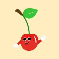 kers tekenfilm vector illustratie. schattig kers karakter, icoon vector illustratie. karakter is vrolijk met armen en poten. reeks van fruit emoticon