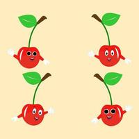 kers tekenfilm vector illustratie. schattig kers karakter, icoon vector illustratie. karakter is vrolijk met armen en poten. reeks van fruit emoticon