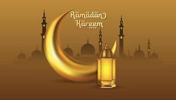 Ramadan kareem groeten met voor de helft maan en gouden lamp vector illustratie
