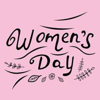 vector illustratie. vrouwen dag belettering Aan roze achtergrond. groet kaart met decoratief hand- getrokken elementen