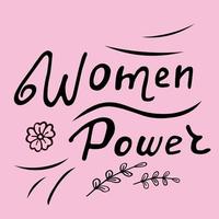 vector illustratie. vrouwen macht belettering Aan roze achtergrond. groet kaart met decoratief hand- getrokken elementen