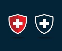 medisch Gezondheid bescherming schild rood kruis. medisch bewaker schild icoon symbolen vector