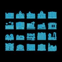 stad bouw en landschap neon gloed icoon illustratie vector