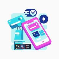 mobiel digitaal winkelen met smartcard-concept vector
