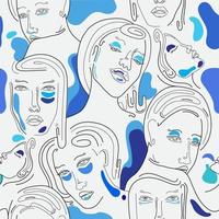 een lijn kunst naadloze patroon vrouw in blauw vector