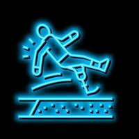 breed springen gehandicapten atleet neon gloed icoon illustratie vector