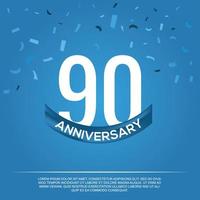 90ste verjaardag viering vector ontwerp met wit kleur getallen en wit kleur doopvont Aan blauw kleur achtergrond abstract