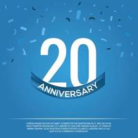 20e verjaardag viering vector ontwerp met wit kleur getallen en wit kleur doopvont Aan blauw kleur achtergrond abstract