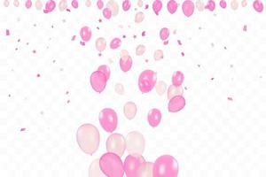 meisje verjaardag. gelukkige verjaardag achtergrond met roze ballonnen en confetti. viering evenement partij. veelkleurig. vector