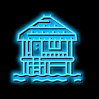 bungalow gebouw Aan water neon gloed icoon illustratie vector