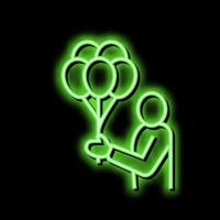geschenk ballon Holding menselijk neon gloed icoon illustratie vector