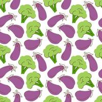 plantaardig patroon met samenstelling aubergine, broccoli-element. perfect voor voedselachtergrond, behang, textiel. vector illustratie