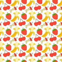 naadloze patroon van helder getextureerd fruit op een witte achtergrond. naadloze schattig patroon met kleur hand getrokken fruit vector