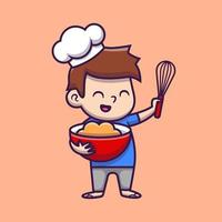 schattig jongen chef Koken tekenfilm vector icoon illustratie. mensen voedsel icoon concept geïsoleerd premie vector. vlak tekenfilm stijl