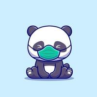 schattig panda zittend en vervelend masker tekenfilm vector icoon illustratie. dier gezond icoon concept geïsoleerd premie vector. vlak tekenfilm stijl