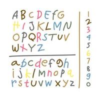 set element tekening kind alfabet kleurrijk. kind tekening van alfabet lettertype gemaakt met waskrijtjes. vector illustratie.