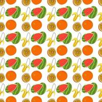 naadloze verpakking fruitelementen. retro-stijl fruit watermeloen, banaan, oranje naadloze patroon vector