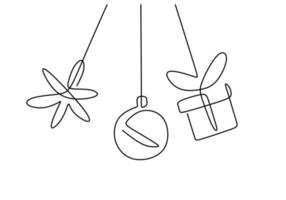 hand- tekening een single doorlopend lijn van hangende Kerstmis geschenk vector