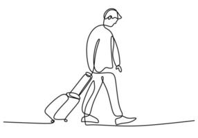 een lijn tekening van Mens brengen koffer geïsoleerd Aan wit achtergrond. vector
