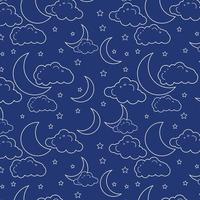 maan ster en wolken lijn kunst tekening schets stijl minimalistisch naadloos patroon kleding afdrukken ontwerp voor omhulsel papier achtergrond vector