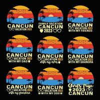 Cancun vakantie 2023 Mexico strand wijnoogst retro zonsondergang t-shirt ontwerp, met mijn familie, moeder, vader, opa, oma, hond, vrienden en meisjes genieten zomer gevoel herinneringen samen overhemd poster afdrukken item. vector