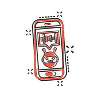 stem assistent Aan smartphone icoon in grappig stijl. geluid Vermelding vector tekenfilm illustratie Aan wit geïsoleerd achtergrond. babbelen herkenning bedrijf concept plons effect.