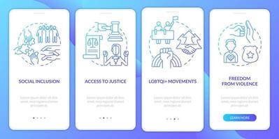 lgbt gemeenschap programma's blauw helling onboarding mobiel app scherm. walkthrough 4 stappen grafisch instructies met lineair concepten. ui, ux, gui sjabloon vector