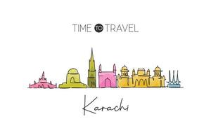 enkele doorlopende lijntekening karachi skyline van de stad, pakistan. beroemde stad schraper en landschap huis muur decor poster print art. wereld reizen concept. moderne één lijn tekenen ontwerp vectorillustratie vector