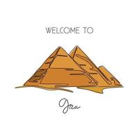 enkele één lijntekening piramide. schoonheid historische iconische plek in gizeh, egypte. toerisme en reizen ansichtkaart en home decor wall art poster print. moderne doorlopende lijn tekenen ontwerp vectorillustratie vector