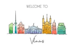 één enkele lijntekening van de skyline van de stad van Vilnius, Litouwen. historisch stadslandschap in de wereld. beste vakantiebestemming poster. bewerkbare lijn trendy doorlopende lijn tekenen ontwerp vectorillustratie vector