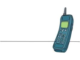 een doorlopende lijntekening van retro klassieke mobiele telefoon. oude vintage mobiele telefoon om te communiceren concept enkele lijn tekenen ontwerp vector grafische illustratie