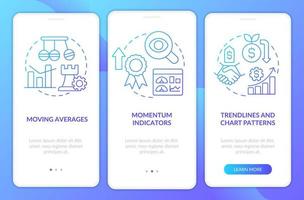 neiging handel strategieën blauw helling onboarding mobiel app scherm. bedrijf walkthrough 3 stappen grafisch instructies met lineair concepten. ui, ux, gui sjabloon vector