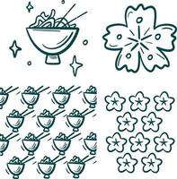 Aziatisch voedsel verzameling klem kunst. ramen en sakura patroon vector