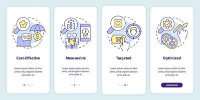 digitaal reclame voordelen onboarding mobiel app scherm. Promotie walkthrough 4 stappen bewerkbare grafisch instructies met lineair concepten. ui, ux, gui sjabloon vector
