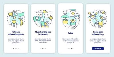 reclame benaderingen onboarding mobiel app scherm. bedrijf strategie walkthrough 4 stappen bewerkbare grafisch instructies met lineair concepten. ui, ux, gui sjabloon vector