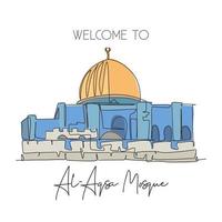 enkele doorlopende lijntekening al aqsa moskee landmark. heilige moskee in Jeruzalem. wereld reis campagne home kunst muur decor poster print concept. dynamische één lijn tekenen ontwerp vectorillustratie vector